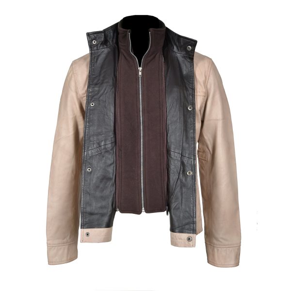 Barnes Bone White hand waxed double collar leather jacket - Image 4