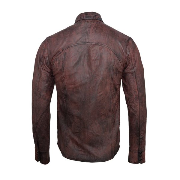 Distressed brown Leather Shirt - Image 2