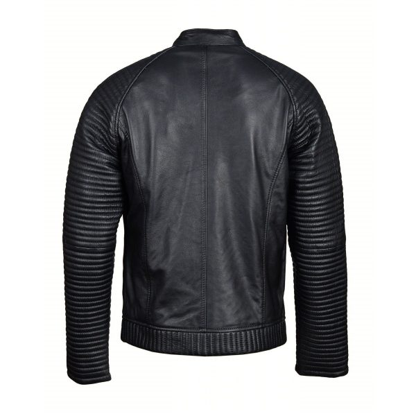 Haworths moto style leather jacket with ribbed stitched sleeves - Image 2