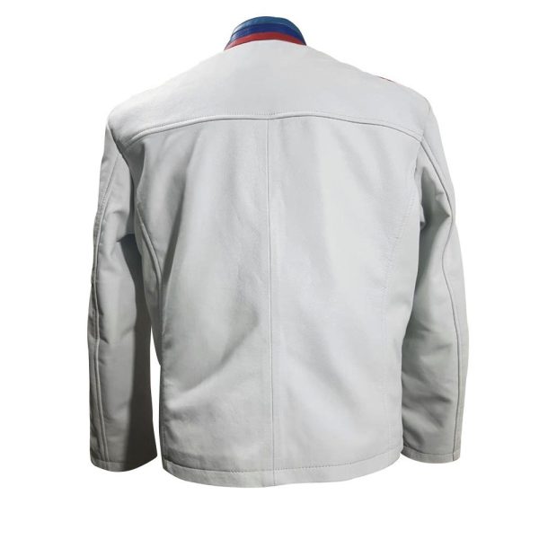 BMW white motorcycle jacket with red and blue stripes and armor protection - Image 2