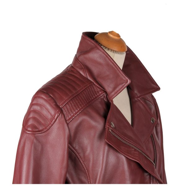 Ayla’s Women’s Burgundy Biker Style Jacket With Double Lapels - Image 2