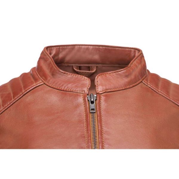 Claudia Sand Washed Leather Jacket With Rounded Collar - Image 3