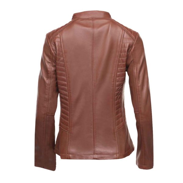 Claudia Sand Washed Leather Jacket With Rounded Collar - Image 2