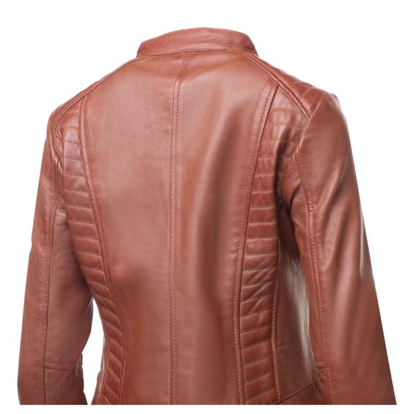 Claudia Sand Washed Leather Jacket With Rounded Collar - Image 5