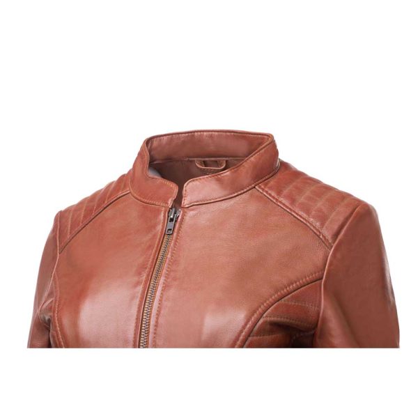 Claudia Sand Washed Leather Jacket With Rounded Collar - Image 4