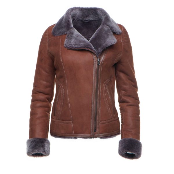 Reyna's Tan Sheepskin Shearling B-3 Bomber Style Jacket