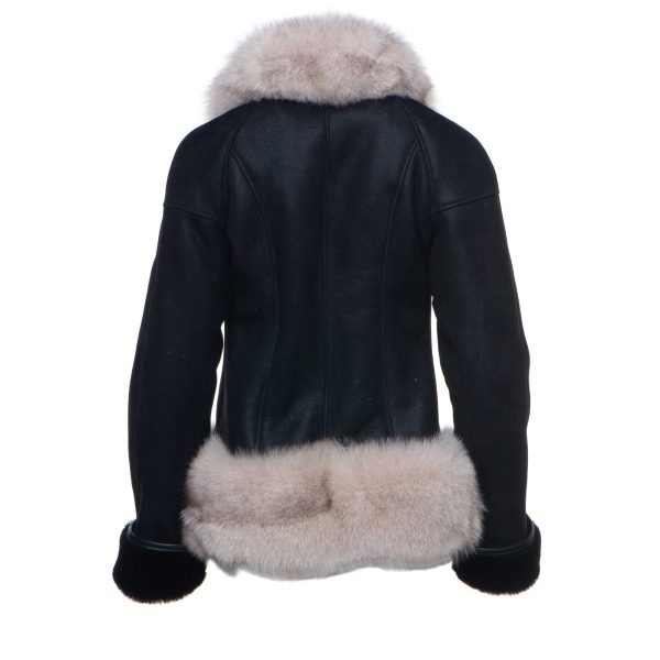 Cecily’s Black Shearling Sheepskin With Fox Fur Trim - Image 2