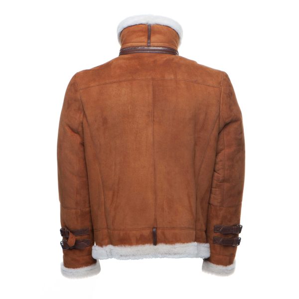 Hagan's Tan Aviator bomber Suede shearling jacket - Image 2