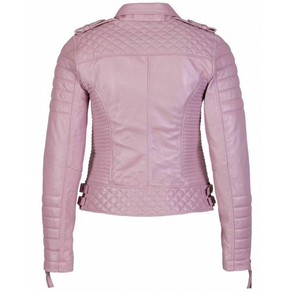 Women’s Pink Quilted Biker Style Leather Jacket - Image 2