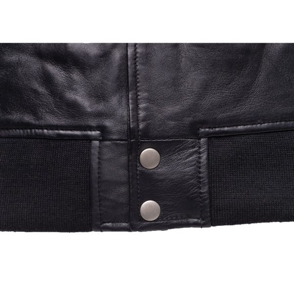 William black bomber leather jacket with red piping - Image 5