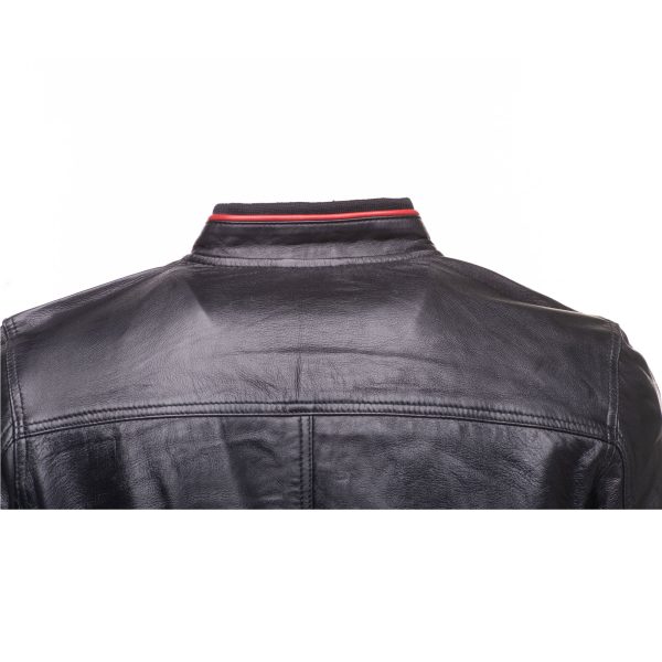 William black bomber leather jacket with red piping - Image 6