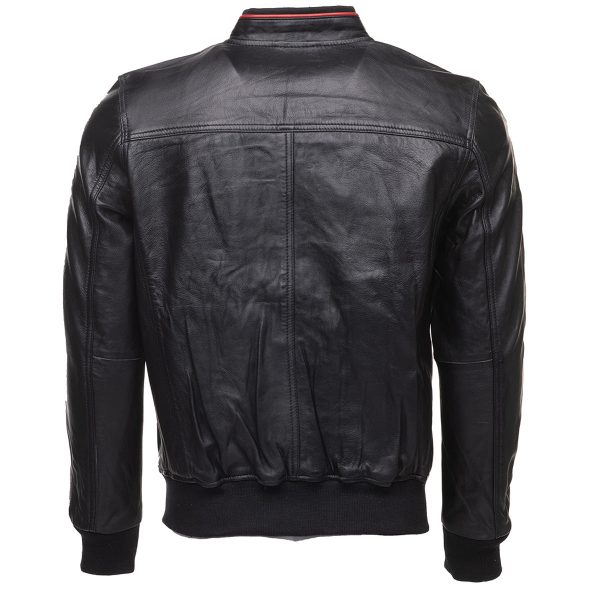 William black bomber leather jacket with red piping - Image 2