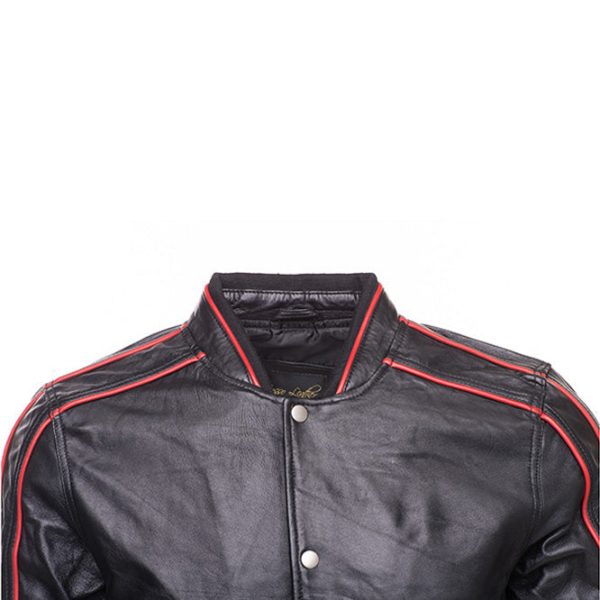 William black bomber leather jacket with red piping - Image 3