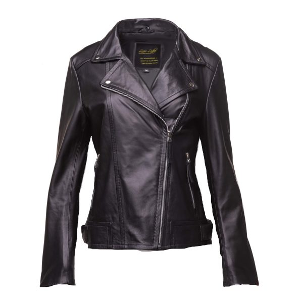 Women’s Leather Jacket With Large Black Fur Shawl - Image 2