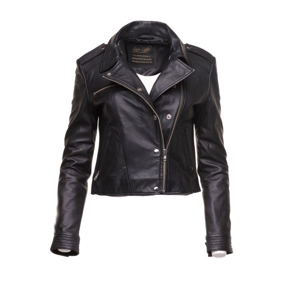 Aria Women's cropped leather jacket with snap buttons closure - Image 2