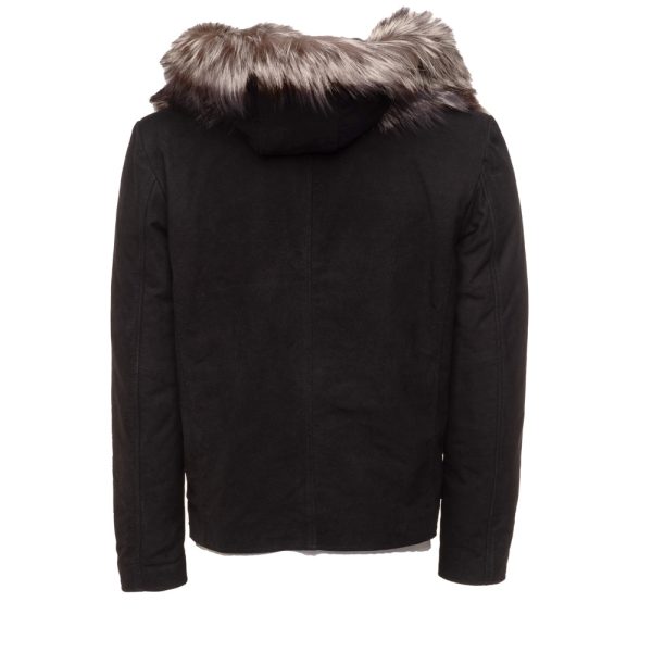 Allen Black Nubuck  Leather jacket with Real Fox Fur on collar and hoodie - Image 2