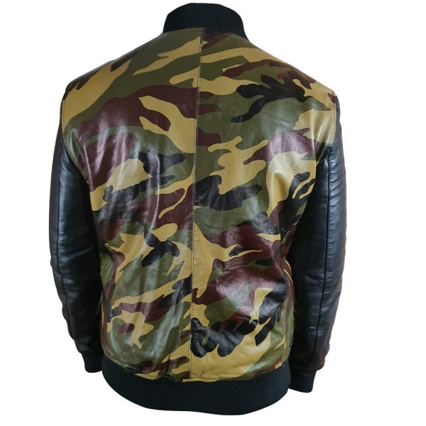 Bomber Camouflage Military print leather jacket with Back sleeves - Image 3