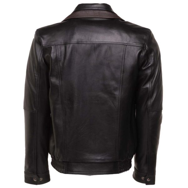 Byrne's brown and black Aviator style leather jacket with spread collars - Image 2