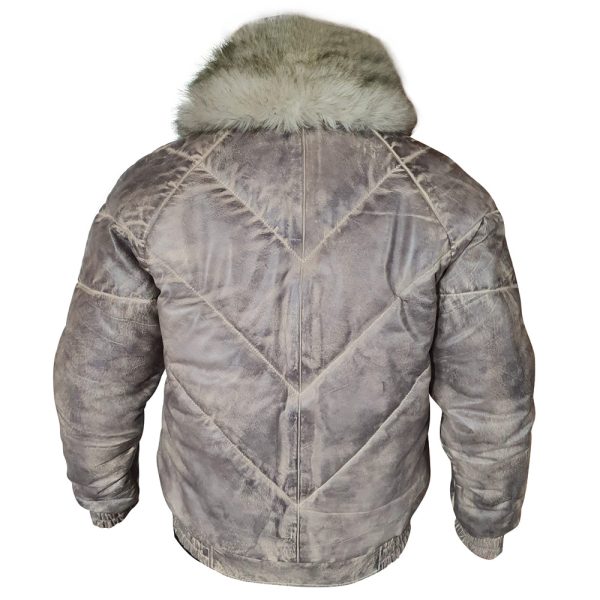 Casper's V-Bomber style Puffer Winter Leather Jacket with White Fox fur collar - Image 2