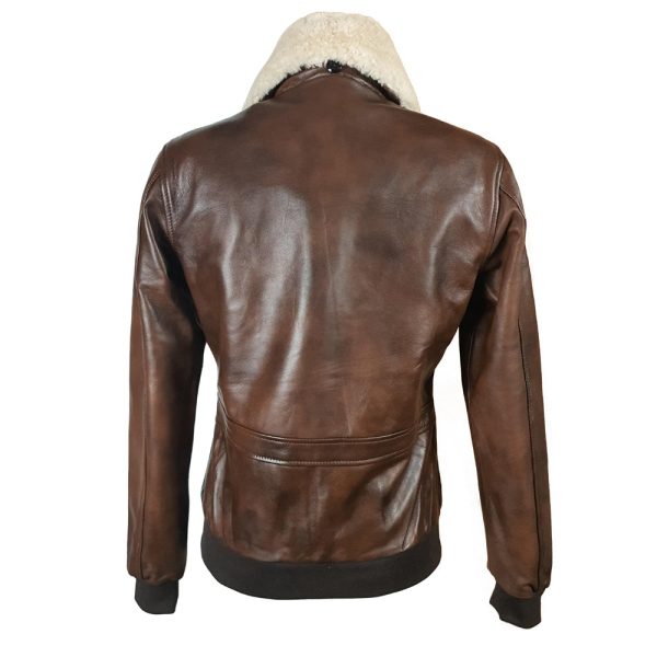 Cindy's two tone Brown A2 bomber Leather Jacket with Fur Collar - Image 2