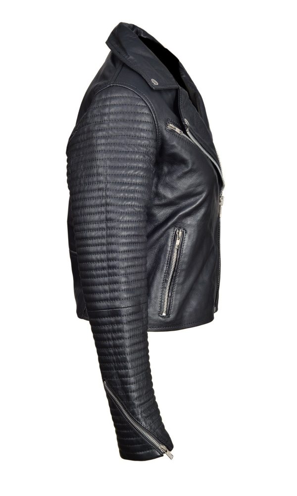 Nyah’s Biker Style Jacket With Ribbed Sleeves - Image 4