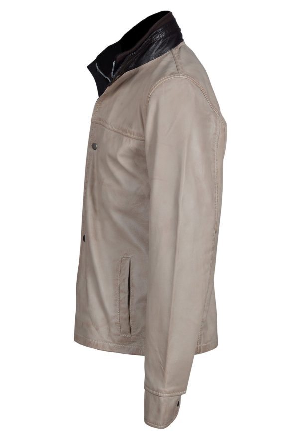 Barnes Bone White hand waxed double collar leather jacket - Image 6