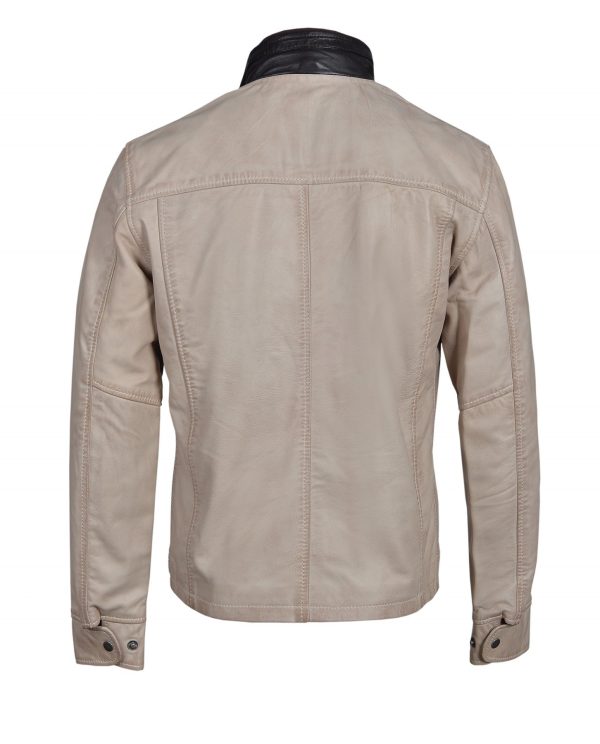 Barnes Bone White hand waxed double collar leather jacket - Image 5