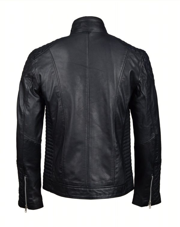 Tyrons moto style leather jacket with quilted detailing - Image 3