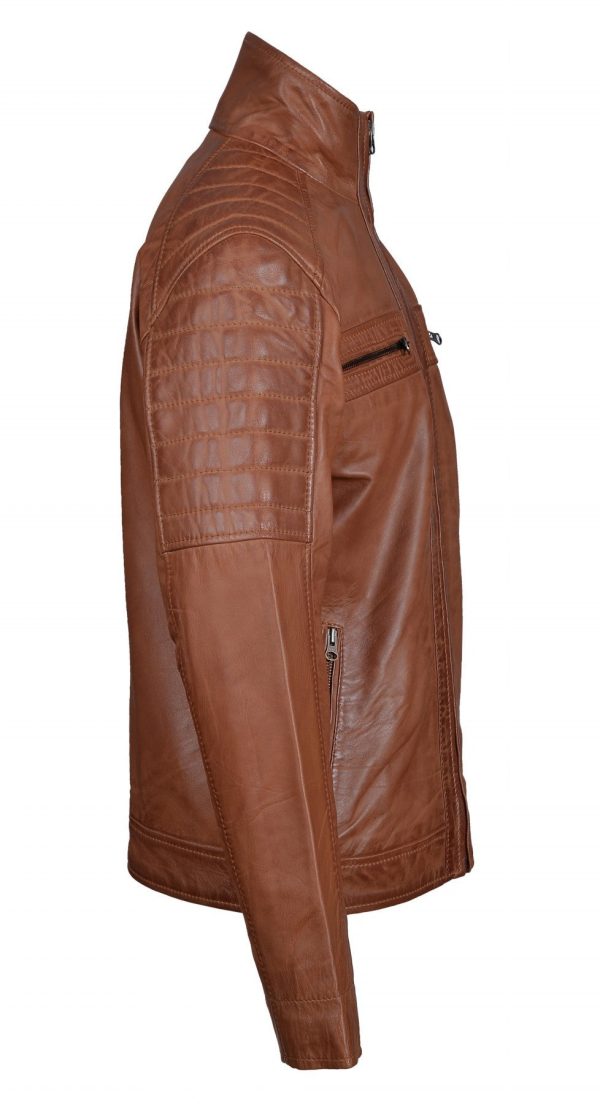 Bogdans brown leather jacket with shoulder and arm patches - Image 3