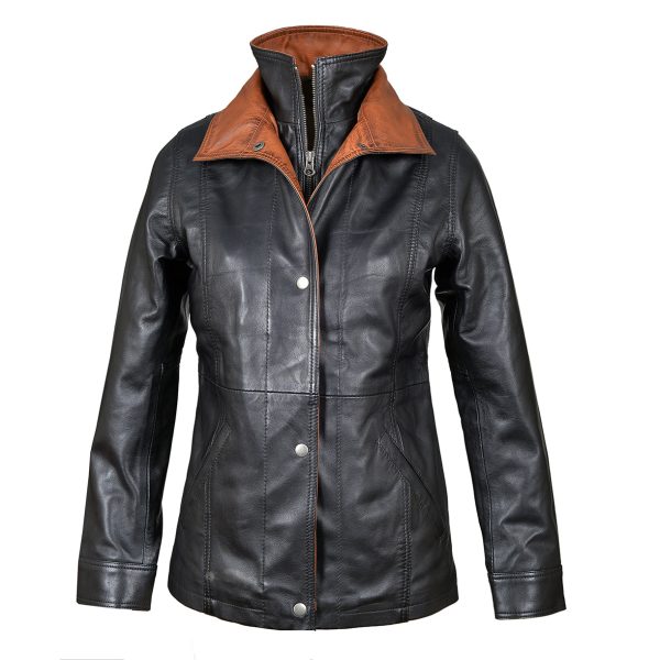 Adeline Black Leather Car Coat - Image 4