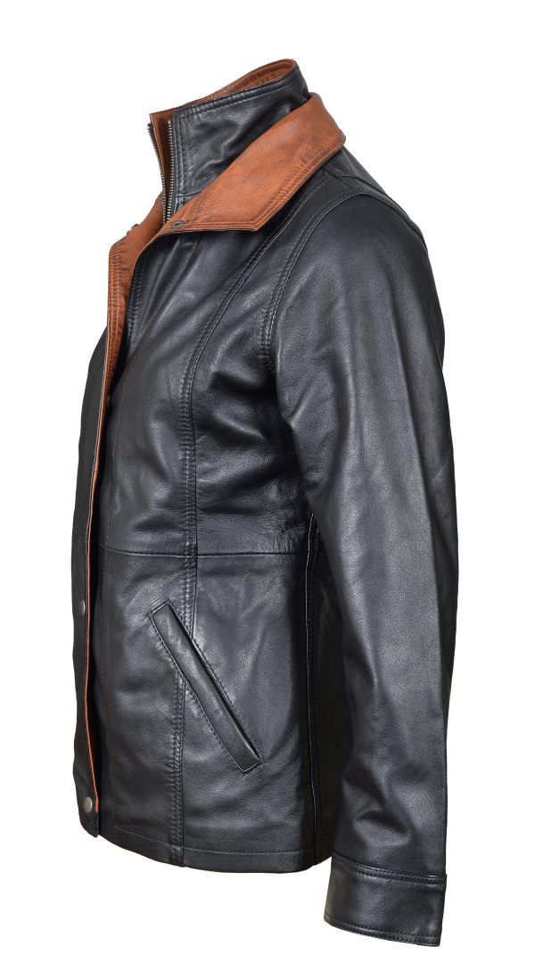 Adeline Black Leather Car Coat - Image 5