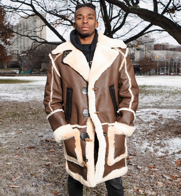 Brock's Brown shearling overcoat - Image 3