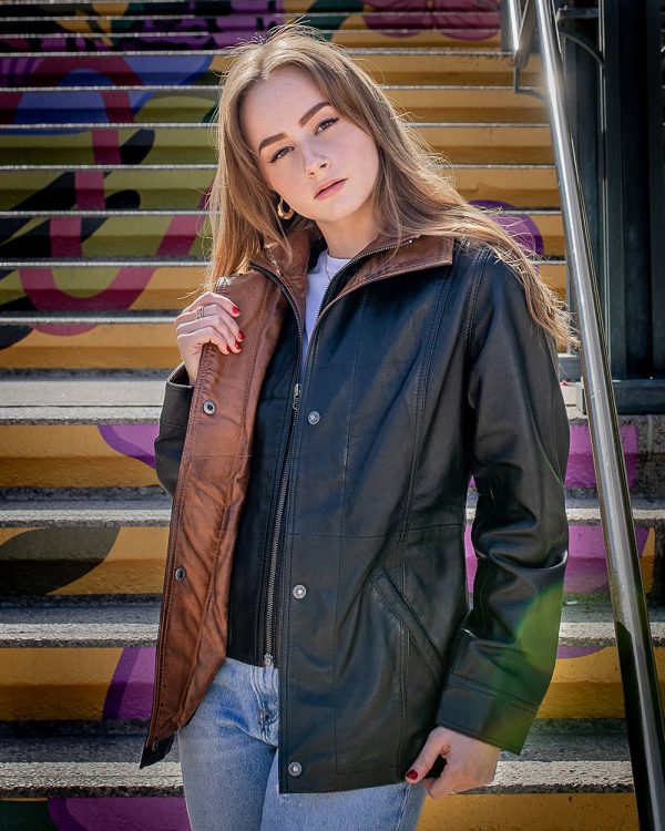 Adeline Black Leather Car Coat - Image 3