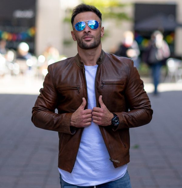 Nick Hawley's Two -Tone brown Cafe racer Leather Jacket - Image 3