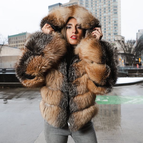 Women's Fox Fur Bomber Hooded Jacket - Image 2