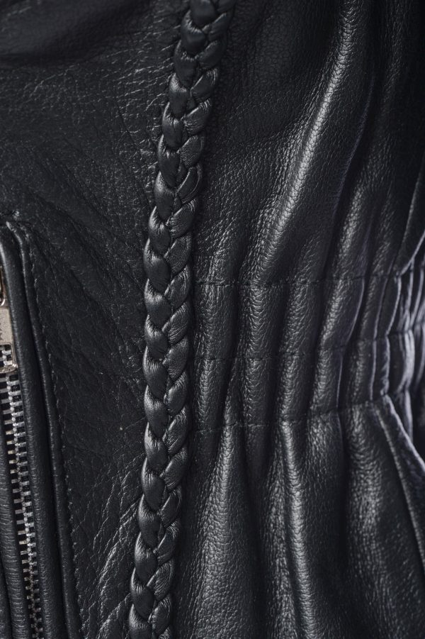 Anna Biker Heavy Leather Jacket With Braiding - Image 6