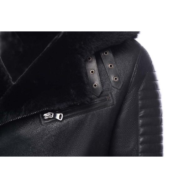 Lucas Black Aviator bomber shearling jacket with Hoodie - Image 8