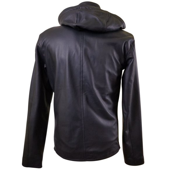 Dapper zip up leather jacket with hoodie - Image 2