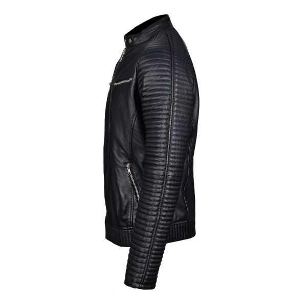 Haworths moto style leather jacket with ribbed stitched sleeves - Image 3