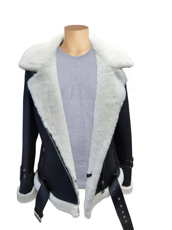 Jayne's Sheepskin Black and White Biker Shearling Jacket - Image 3