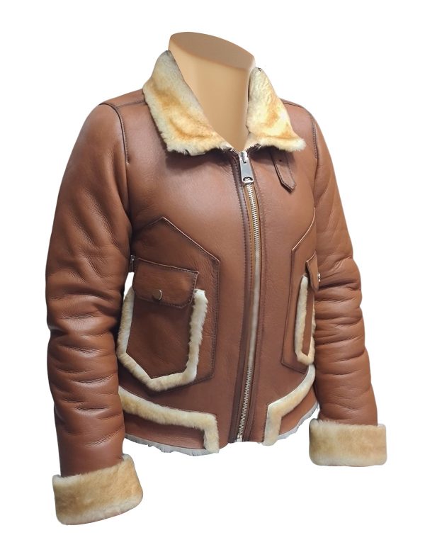 Avani's Brown Sheepskin Shearling Jacket with Cream Fur Trims - Image 3