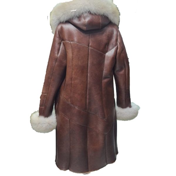 Burnett Brown Shearling coat with large fox fur hoodie and trim - Image 3