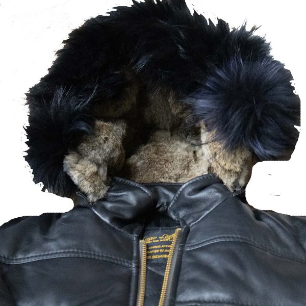 Ash Black Hooded Puffer Leather Jacket With Fur Trim - Image 7