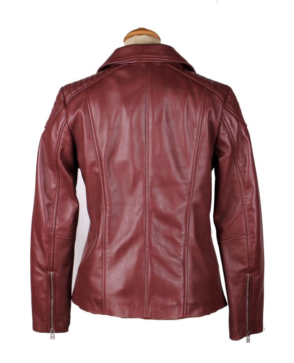 Ayla’s Women’s Burgundy Biker Style Jacket With Double Lapels - Image 4