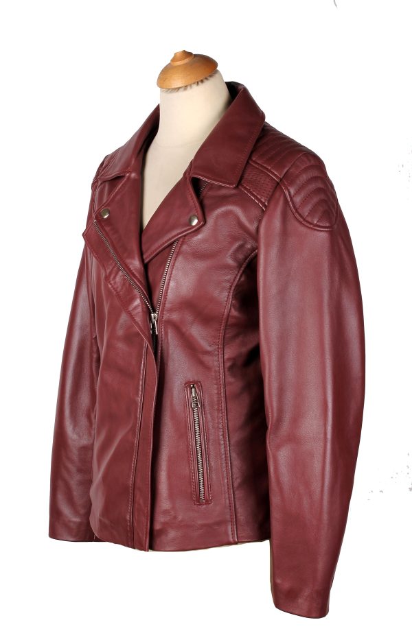 Ayla’s Women’s Burgundy Biker Style Jacket With Double Lapels - Image 3