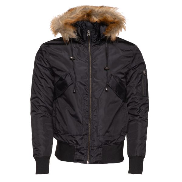 Isaac's Black Nylon flight jacket with fur on collar - Image 2