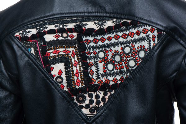 Delilah’s Bohemian Chic Leather Jacket With Tribal Hand Embroidered Fabric - Image 4