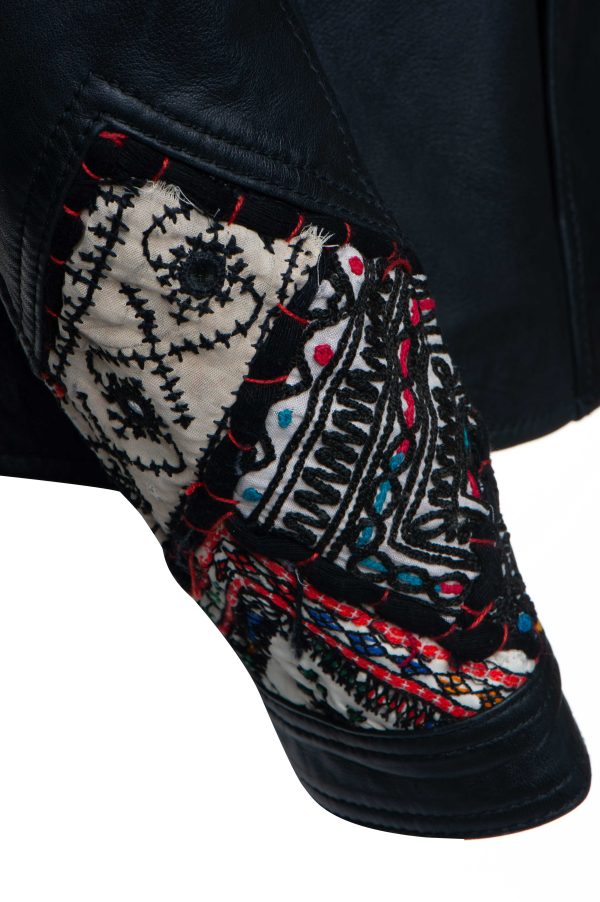 Delilah’s Bohemian Chic Leather Jacket With Tribal Hand Embroidered Fabric - Image 5