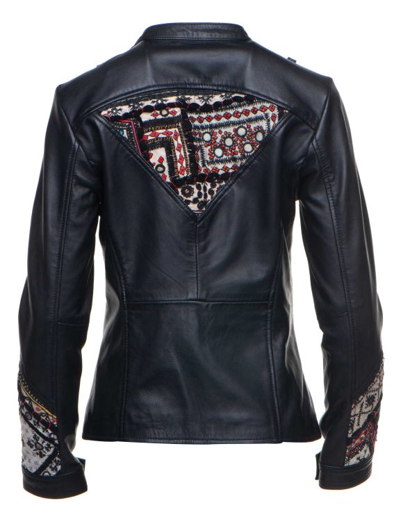 Delilah’s Bohemian Chic Leather Jacket With Tribal Hand Embroidered Fabric - Image 6