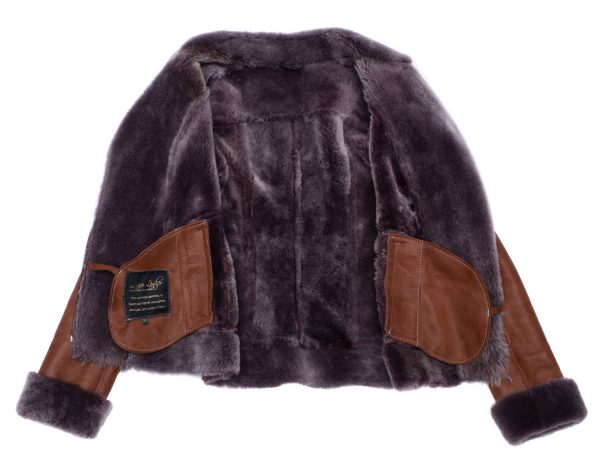 Reyna's Tan Sheepskin Shearling B-3 Bomber Style Jacket - Image 4